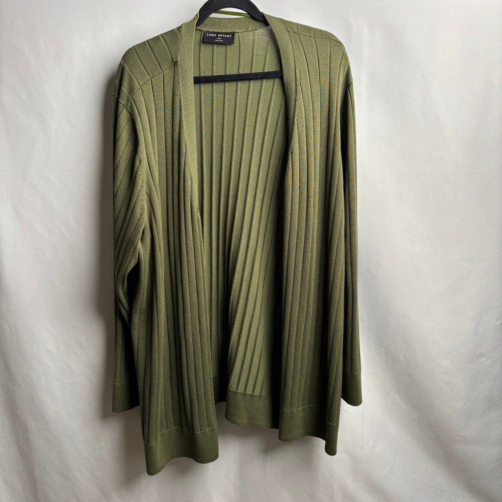 Lane Bryant Olive Green Ribbed Open Front Cardigan Plus Size 26/28 Dark Academia